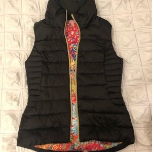 Lilly Pulitzer Black Puffer Vest with Floral Lining
